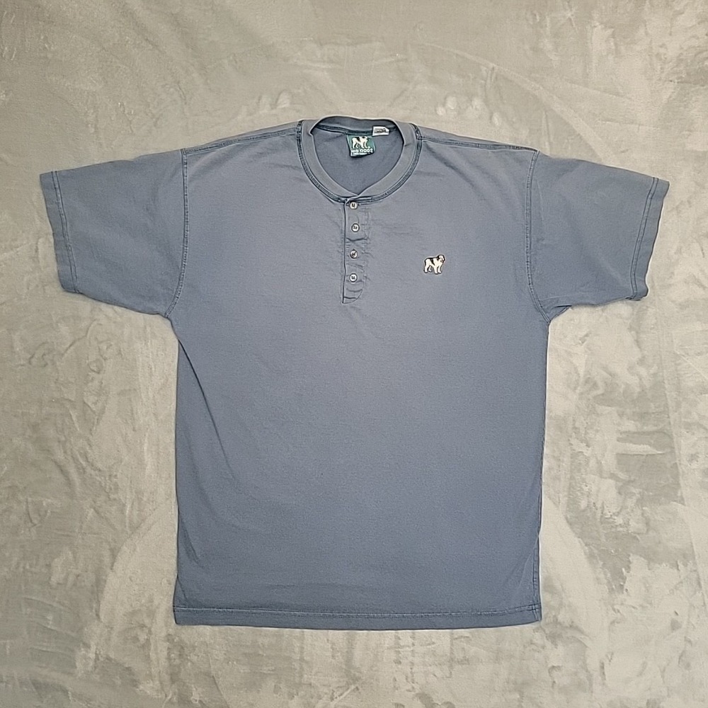VTG Big Dogs Henley Shirt Mens XL Blue Short Sleeve Embroidered Logo Casual TEE
